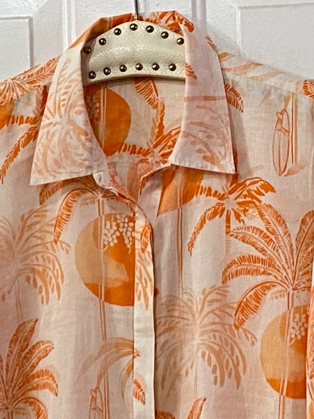 Haute Hippie Sz XL Womens Blouse Button Up Shirt Long Sleeve Orange Tropical - Picture 2 of 9